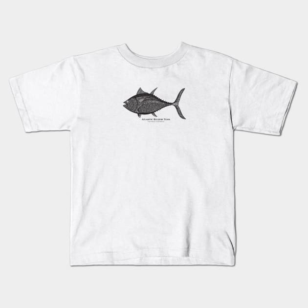 Bluefin Tuna with Common and Latin Names - fish design Kids T-Shirt by Green Paladin